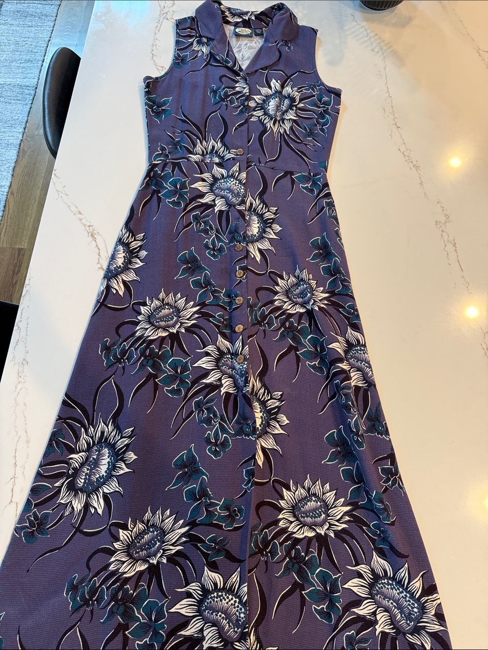 Tommy Bahama Sleeveless Floral Maxi Dress in Plum and Cream with Teal Accents